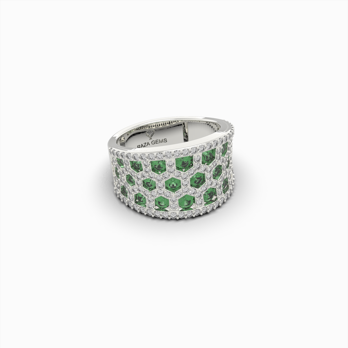 Natural Emerald Stone Ring With Natural Diamonds - Annushka