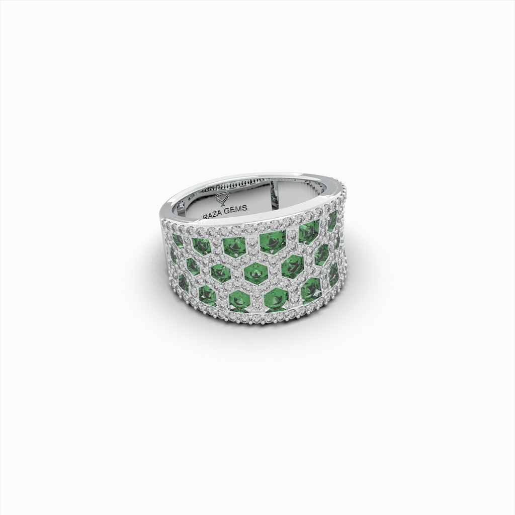 Natural Emerald Stone Ring With Natural Diamonds - Annushka