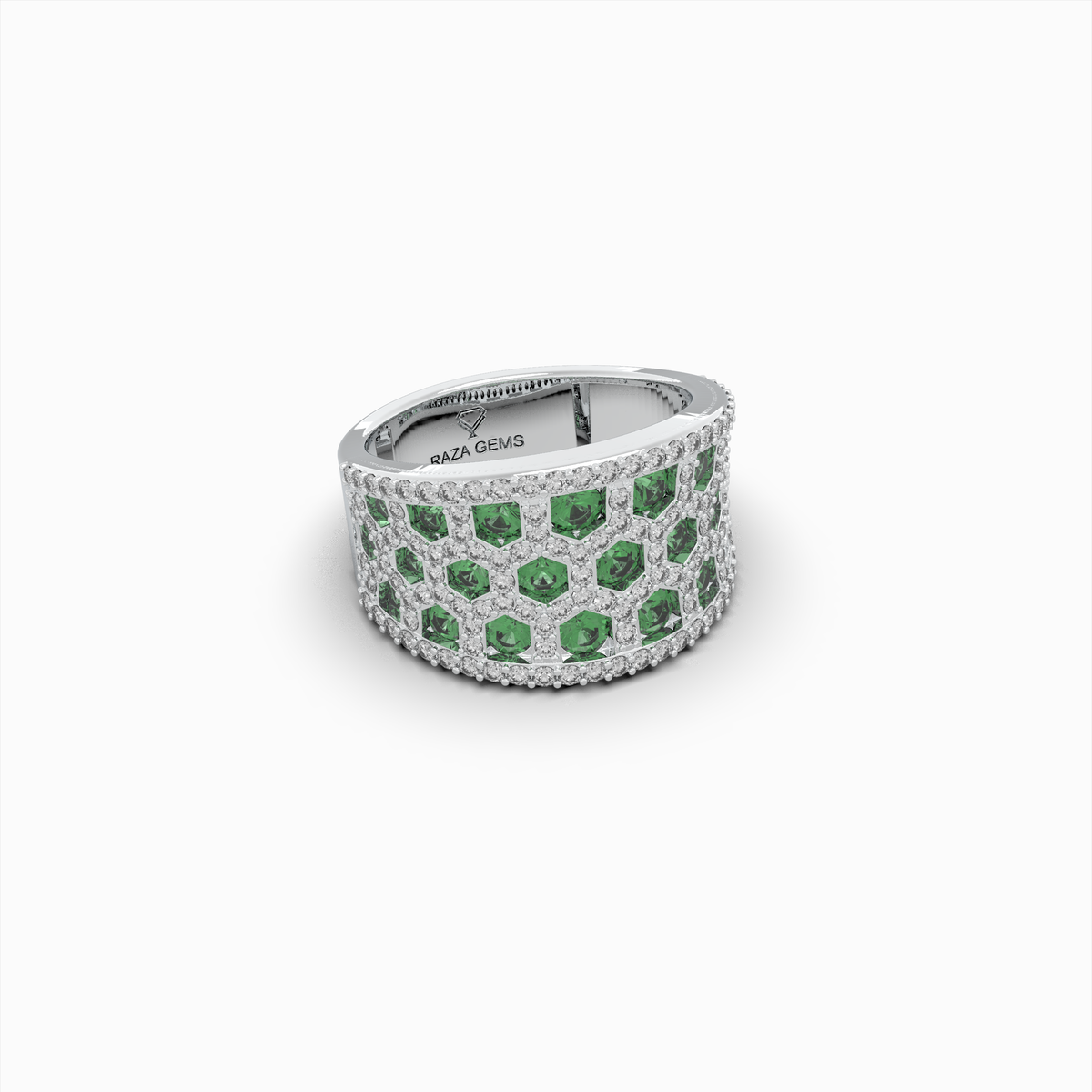 Natural Emerald Stone Ring With Natural Diamonds - Annushka