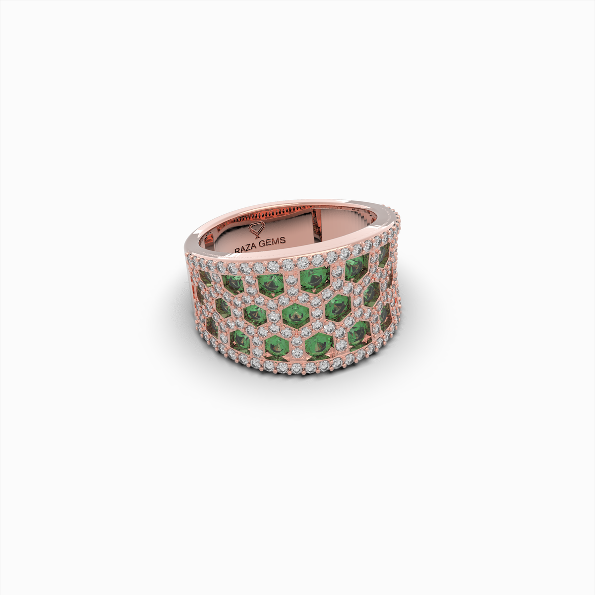Natural Emerald Stone Ring With Natural Diamonds - Annushka
