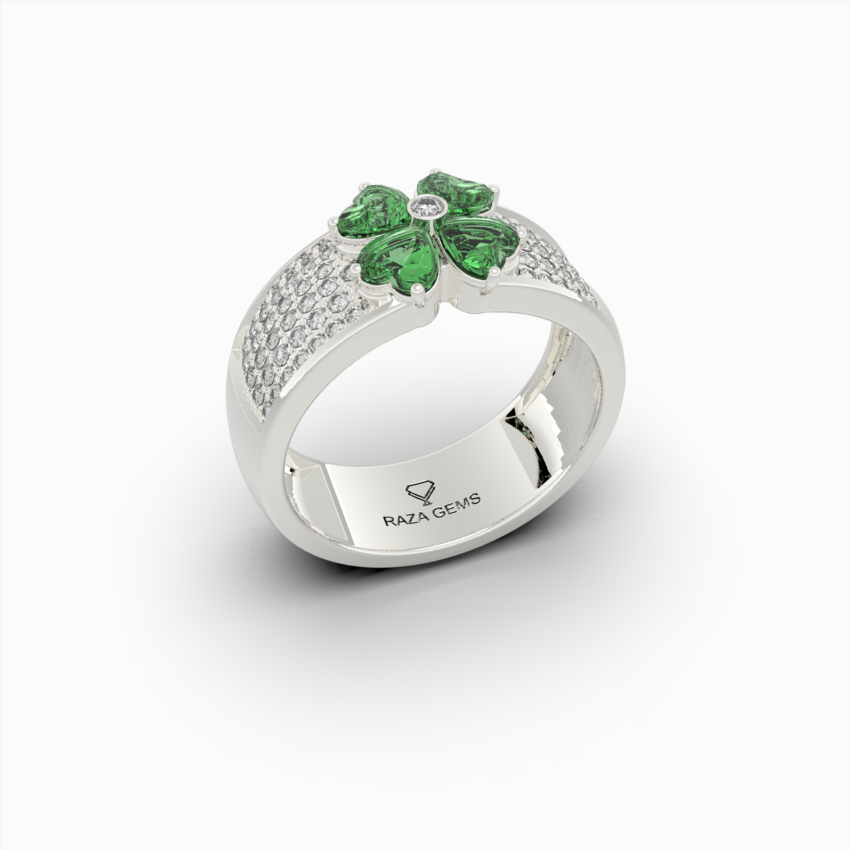 Natural Emerald Stone Ring With Natural Diamonds - Anastasia