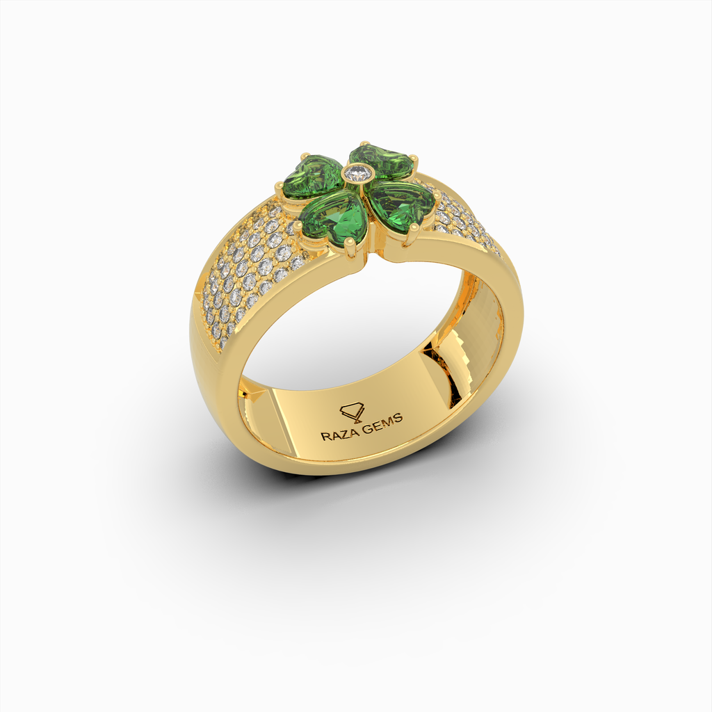 Natural Emerald Stone Ring With Natural Diamonds - Anastasia