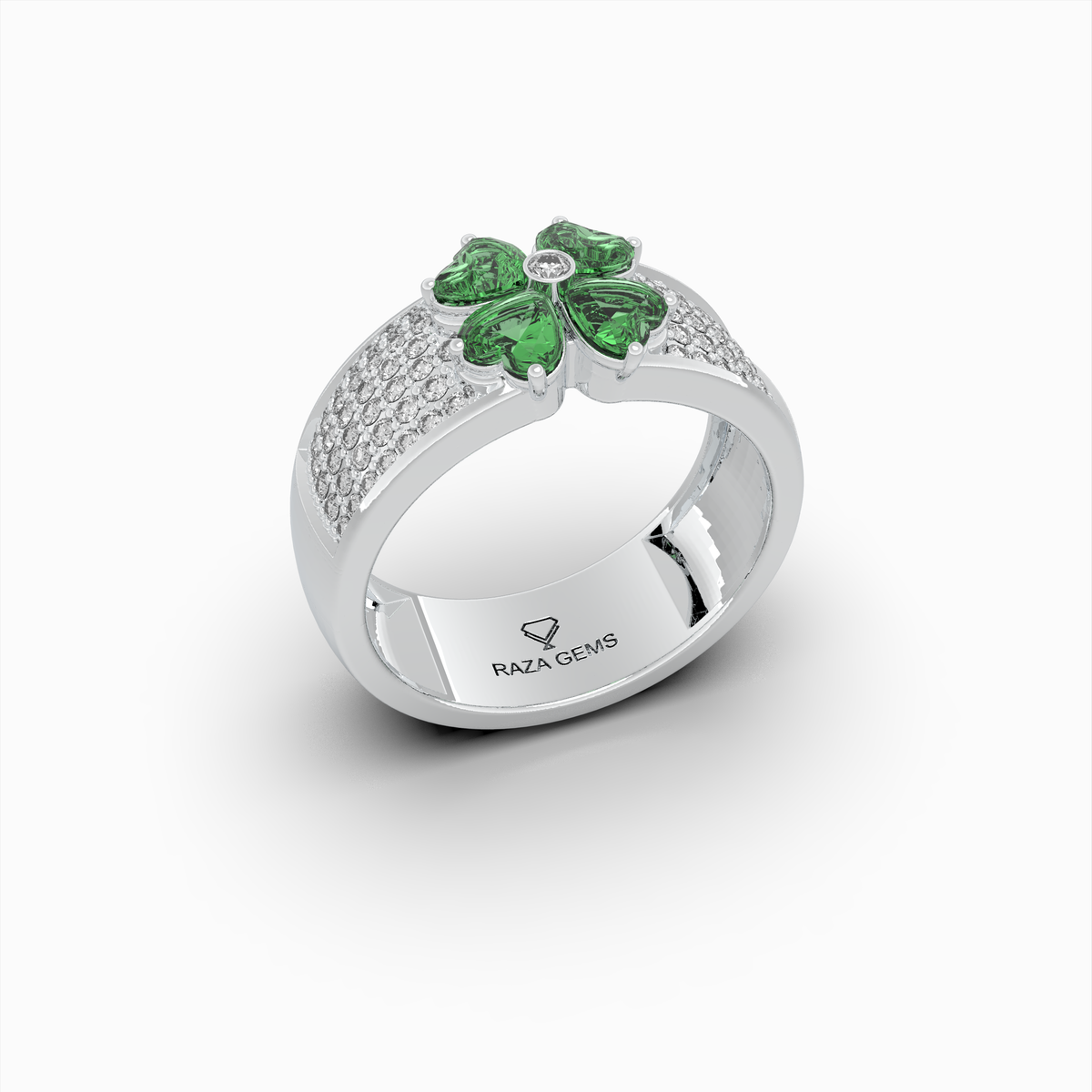 Natural Emerald Stone Ring With Natural Diamonds - Anastasia