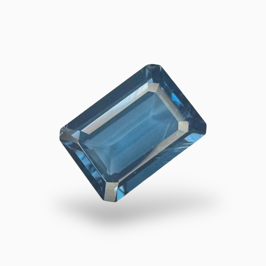 London Blue Topaz Dark Steel Blue Color 7.58 Carats Emerald Cut Shape Size 14X10mm