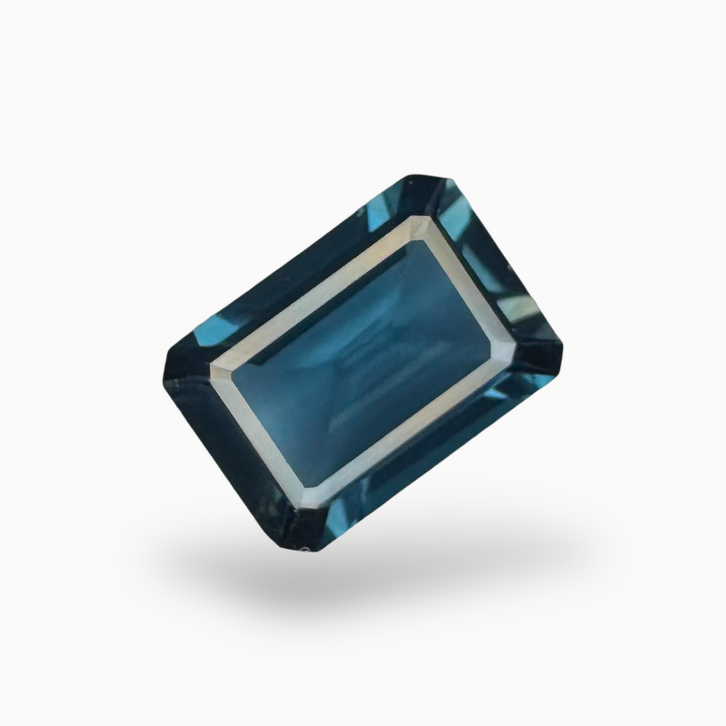 London Blue Topaz Dark Steel Blue Color 7.58 Carats Emerald Cut Shape Size 14X10mm