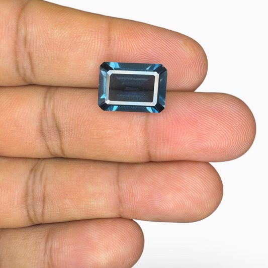 London Blue Topaz Dark Steel Blue Color 7.58 Carats Emerald Cut Shape Size 14X10mm