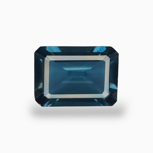 London Blue Topaz Dark Steel Blue Color 7.58 Carats Emerald Cut Shape Size 14X10mm