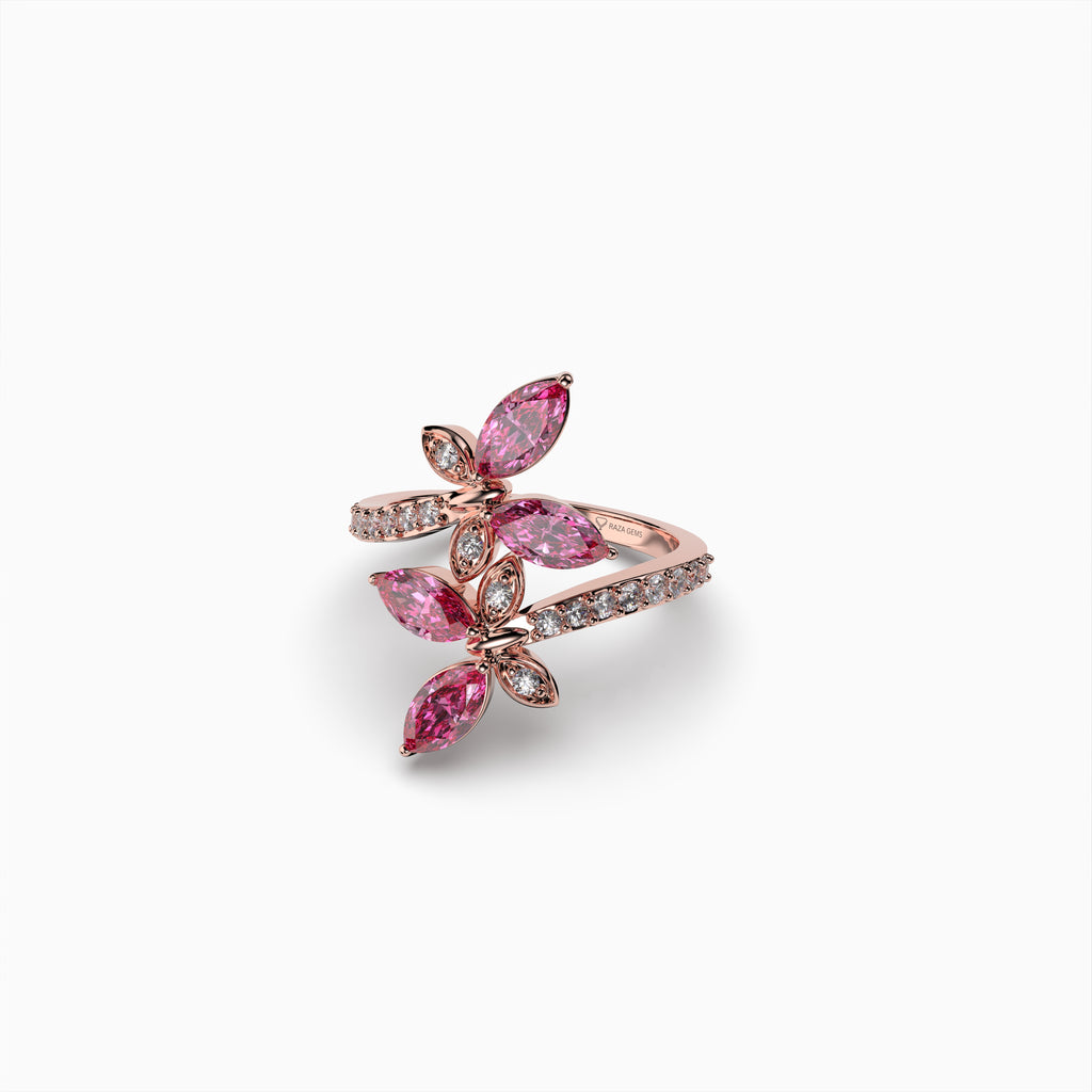 Lyla Natural Pink Spinel Flower Ring with 4 Stones