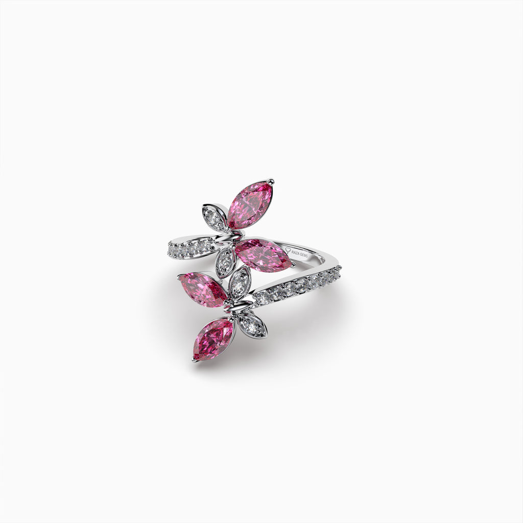 Lyla Natural Pink Spinel Flower Ring with 4 Stones