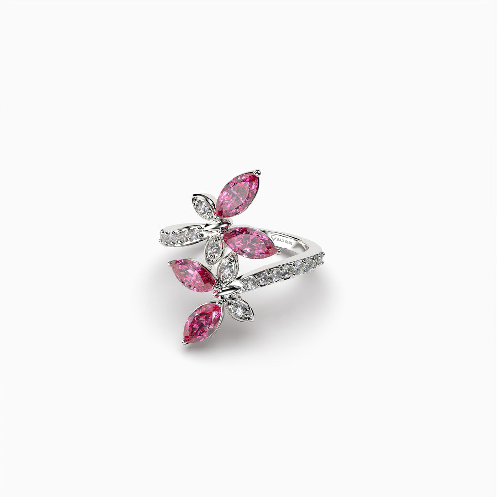 Lyla Natural Pink Spinel Flower Ring with 4 Stones