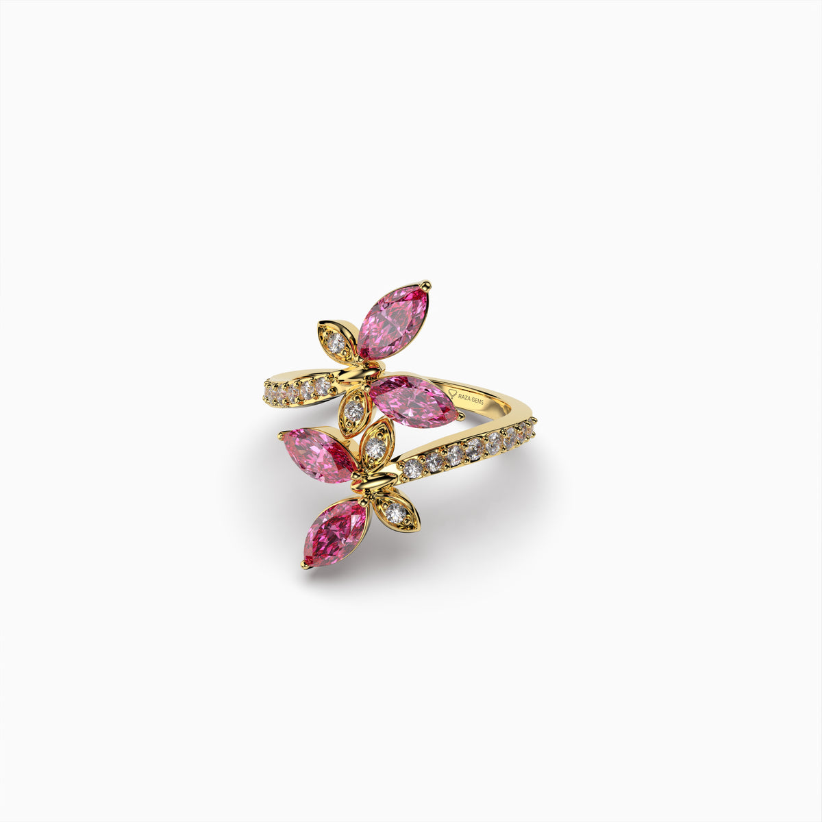 Lyla Natural Pink Spinel Flower Ring with 4 Stones