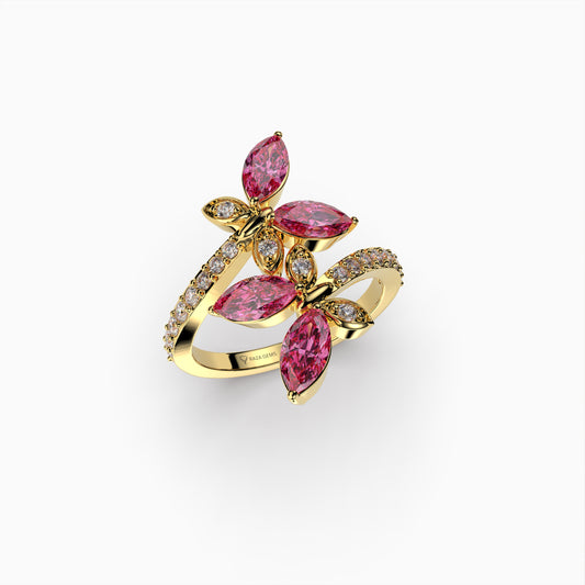 Lyla Natural Pink Spinel Flower Ring with 4 Stones