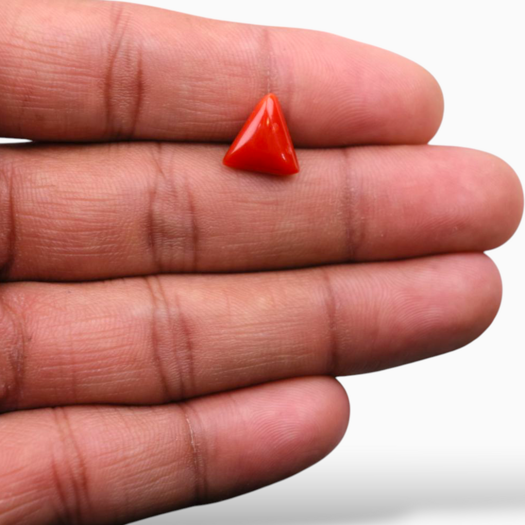 Coral Moonga Stone For Sale 3.18 Carats Triangle Shape Size 11mm
