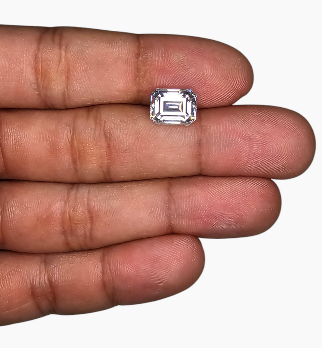 Loose Moissanite Stone Emerald Cut Shape 3.74 Carats Size 10x9mm