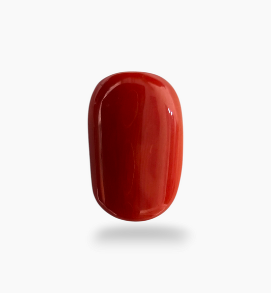 Moonga 9.08 Ratti Natural Red Coral Oval Cabochon 8.28 Carats 18.3x12 mm