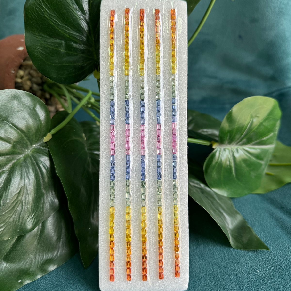 Loose Multi Color Sapphire Strips 4 x 3 Emerald Cut Shape for Jewellery
