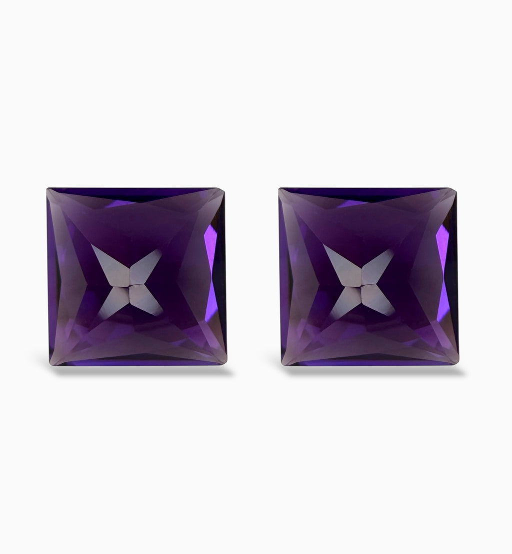 Natural Amethyst Princess Cut Stone Pair For Earrings 7.80 Carats 2 Pieces