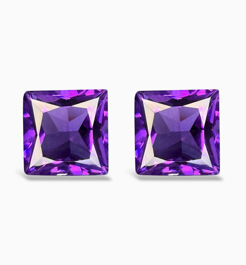 Natural Amethyst Princess Cut Stone Pair For Earrings 7.80 Carats 2 Pieces