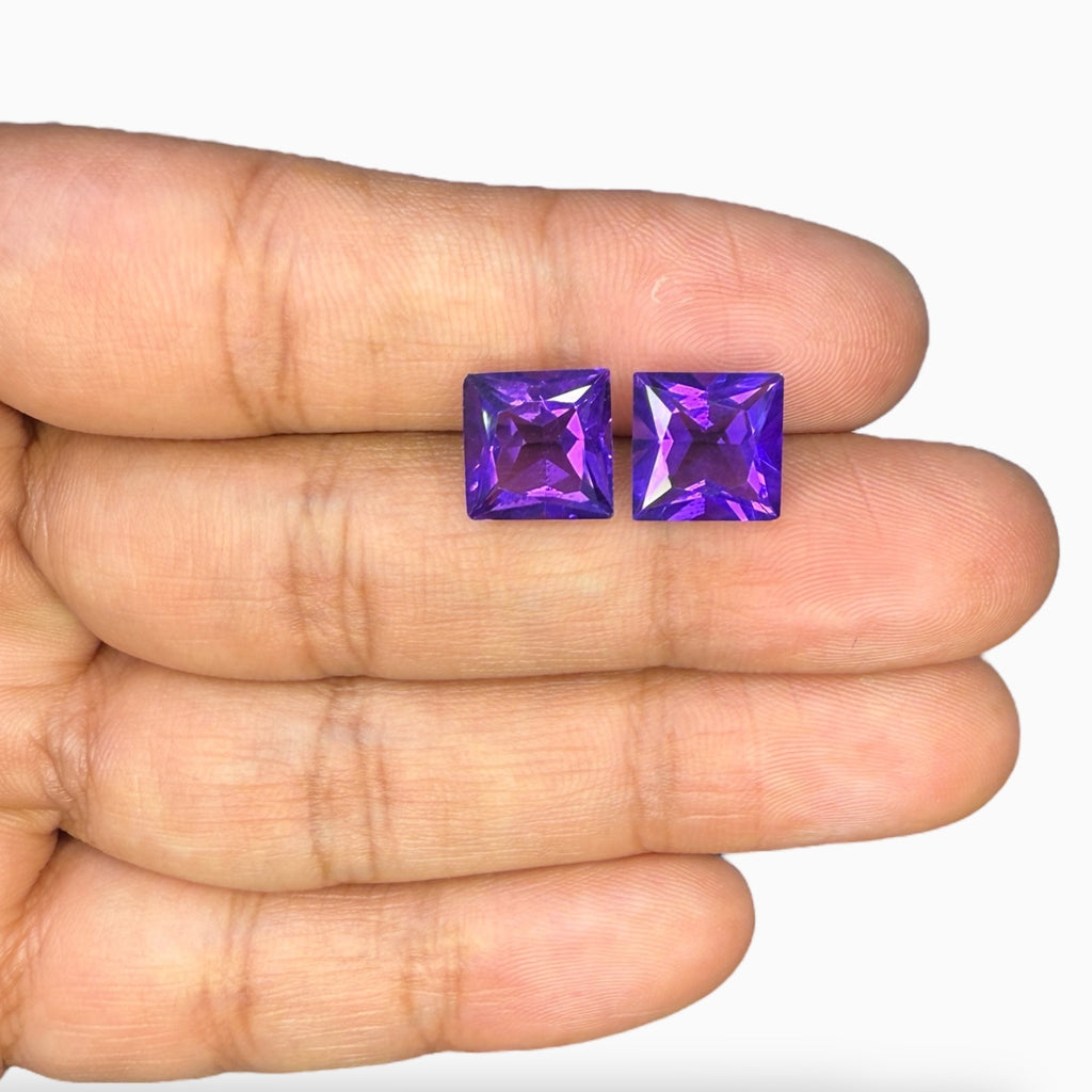 Natural Amethyst Princess Cut Stone Pair For Earrings 7.80 Carats 2 Pieces