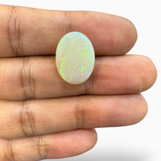 Natural Australian White Opal Stone 6.95 Carats Oval Cabochon Shape Size 19x14 mm