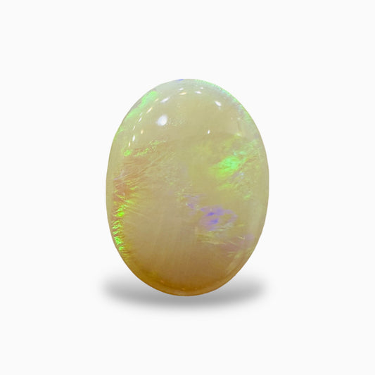 Natural Australian White Opal Stone 6.95 Carats Oval Cabochon Shape Size 19x14 mm