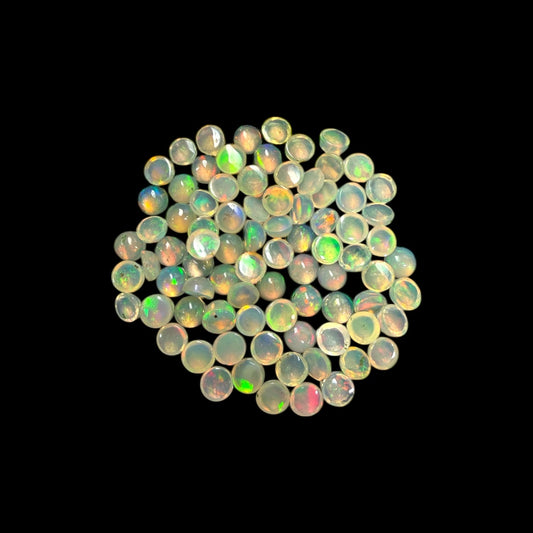 Natural White Ethiopian Opal Stone 17.72 Carats Round Cabochon Shape Size 4 mm