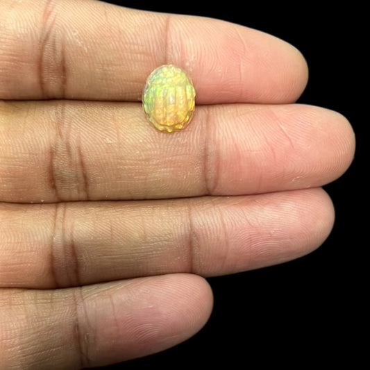 Natural Black Ethiopian Opal Stone 2.68 Carats Oval Cabochon Shape Size 12.2 x 9.5 x 6 mm