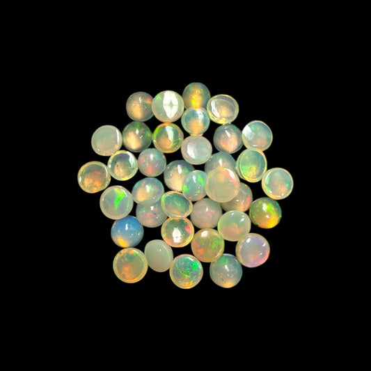 Natural White Ethiopian Opal Stone 20.51 Carats Round Cabochon Shape Size 6 mm