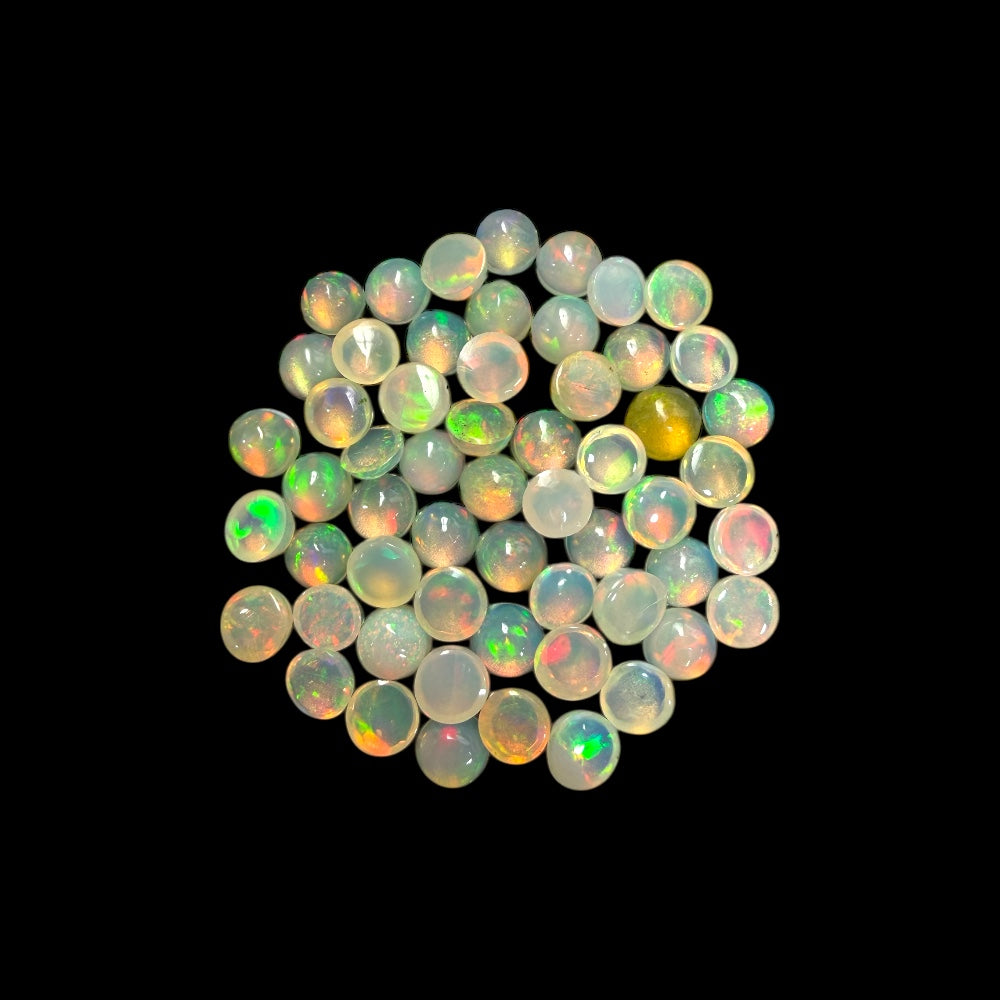 Natural White Ethiopian Opal Stone 21.49 Carats Round Cabochon Shape Size 5 mm