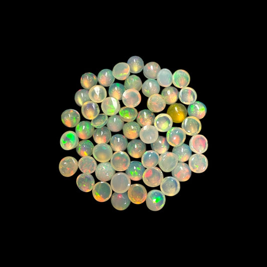 Natural White Ethiopian Opal Stone 21.49 Carats Round Cabochon Shape Size 5 mm