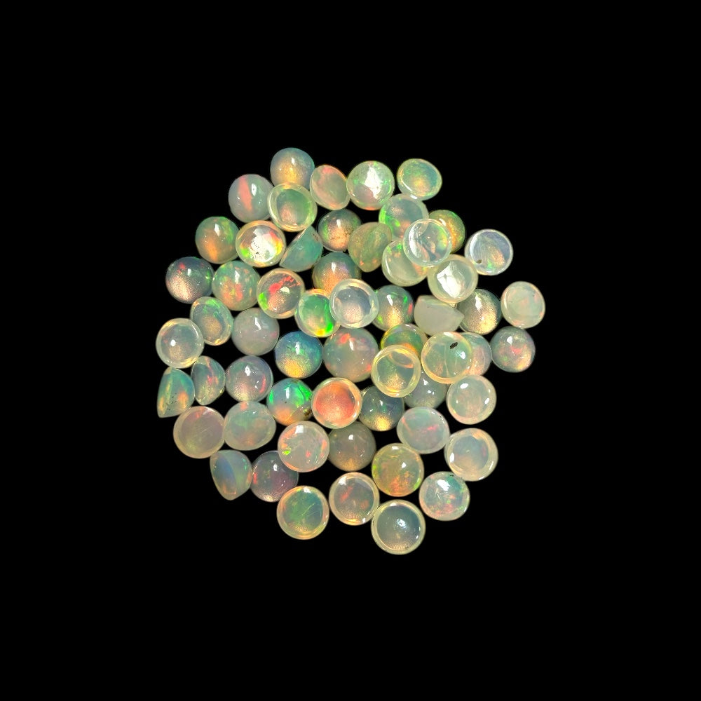 Natural White Ethiopian Opal Stone 21.51 Carats Round Cabochon Shape Size 5 mm