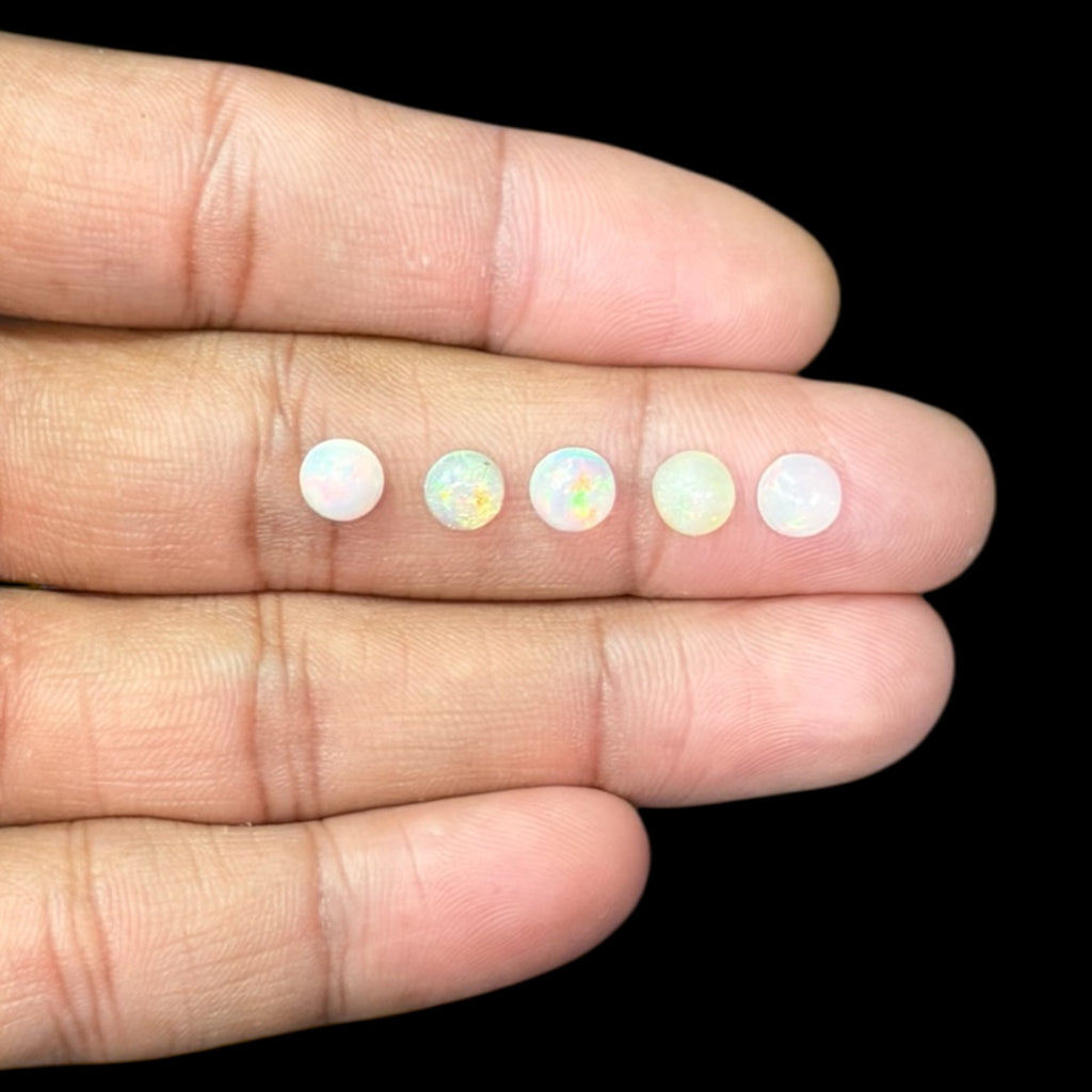 Natural White Ethiopian Opal Stone 21.58 Carats Round Cabochon Shape Size 6 mm