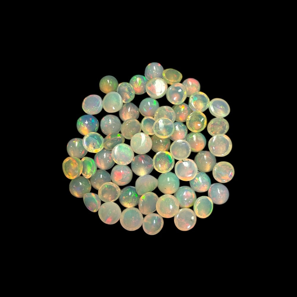 Natural White Ethiopian Opal Stone 21.59 Carats Round Cabochon Shape Size 5 mm