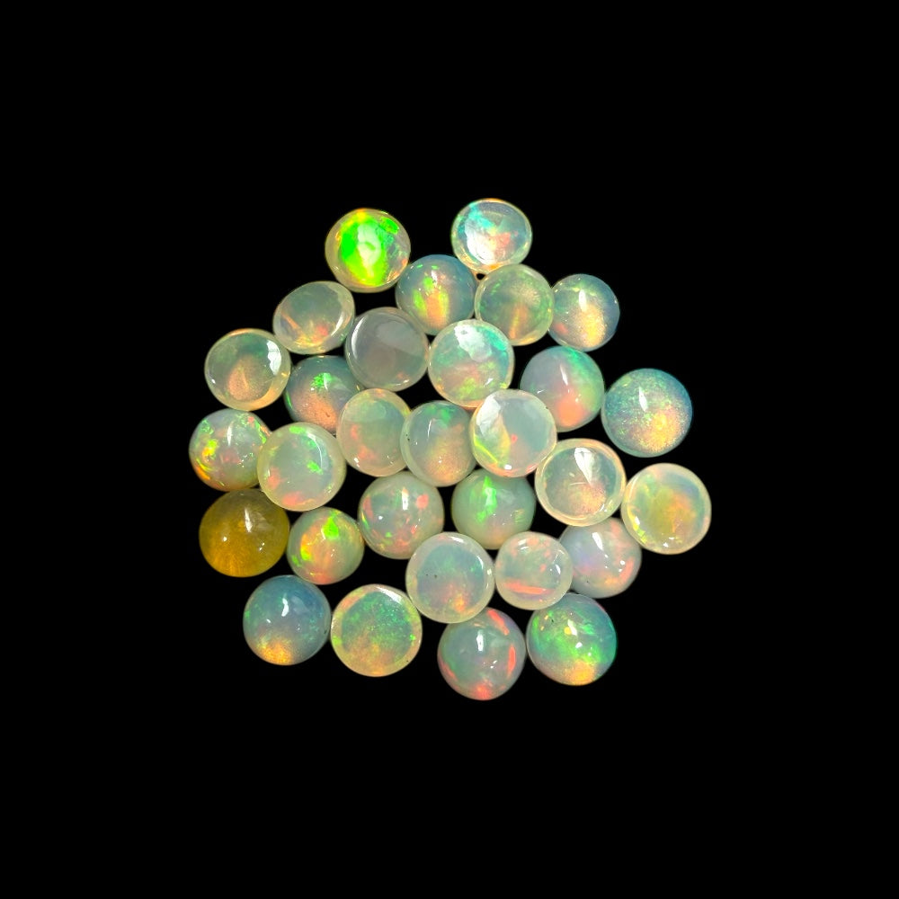 Natural White Ethiopian Opal Stone 26.91 Carats Round Cabochon Shape Size 7 mm