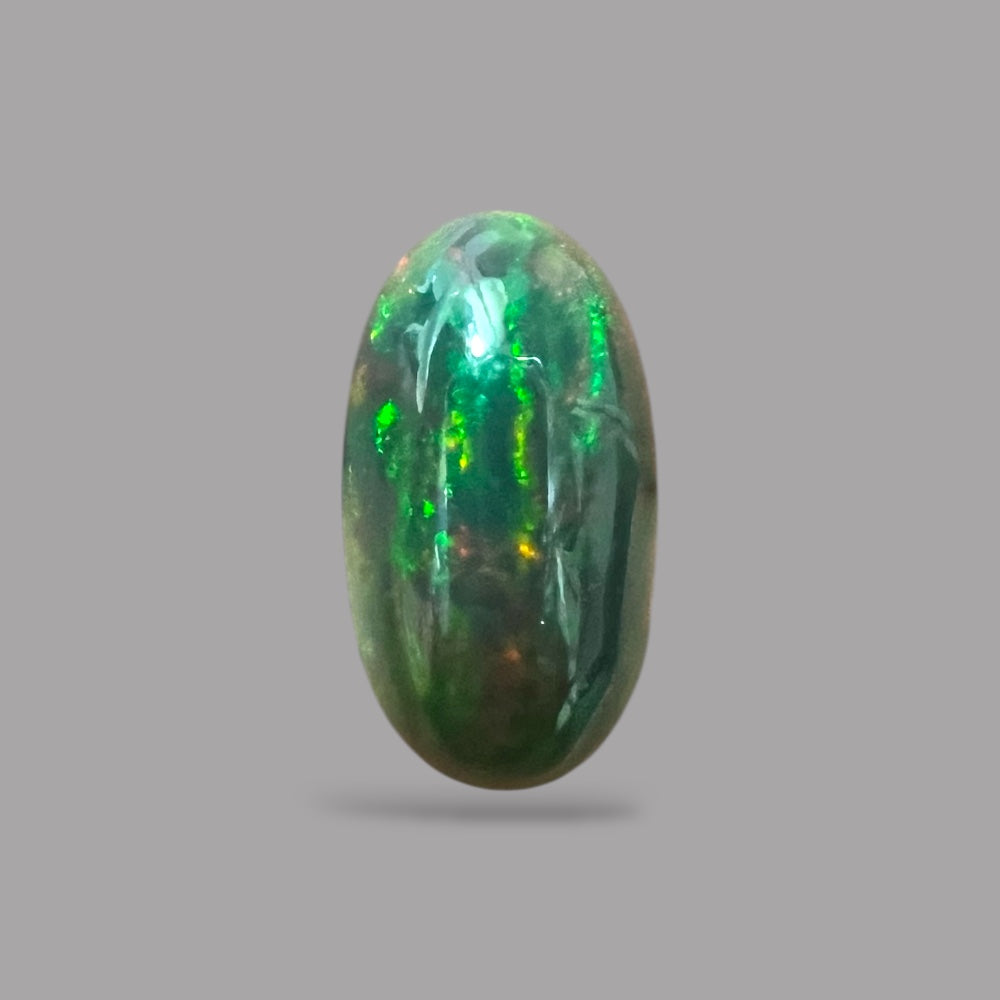 Natural Black Ethiopian Opal Stone 4.43 Carats Oval Cabochon Shape Size 18.3 x 9.9 x 5.3 mm