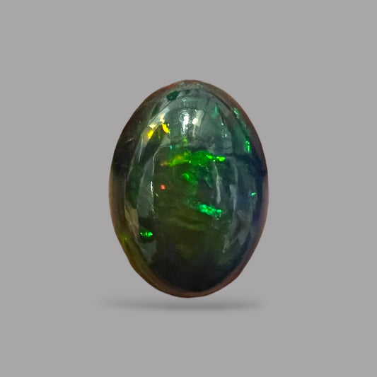 Natural Black Ethiopian Opal Stone 7.25 Carats Oval Cabochon Shape Size 16.4 x 12 x 7.5 mm