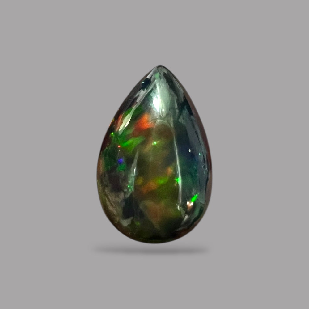  Natural Black Ethiopian Opal Stone 7.27 Carats Pear Cabochon Shape Size 19 x 12.5 x 6.8 mm