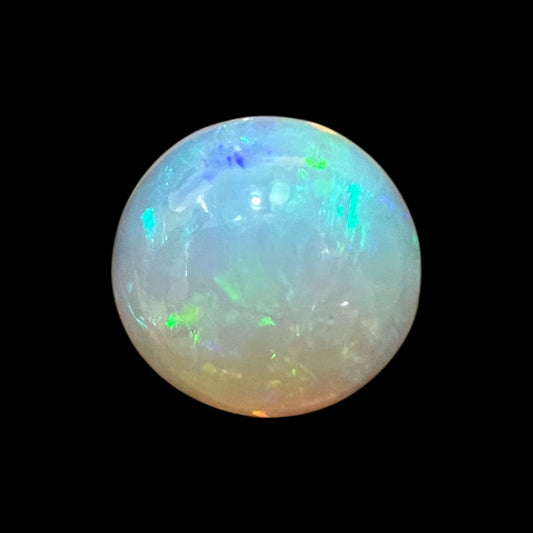 Natural Black Ethiopian Opal Stone 7.72 Carats Round Cabochon Shape Size 14.7 x 8.2 mm