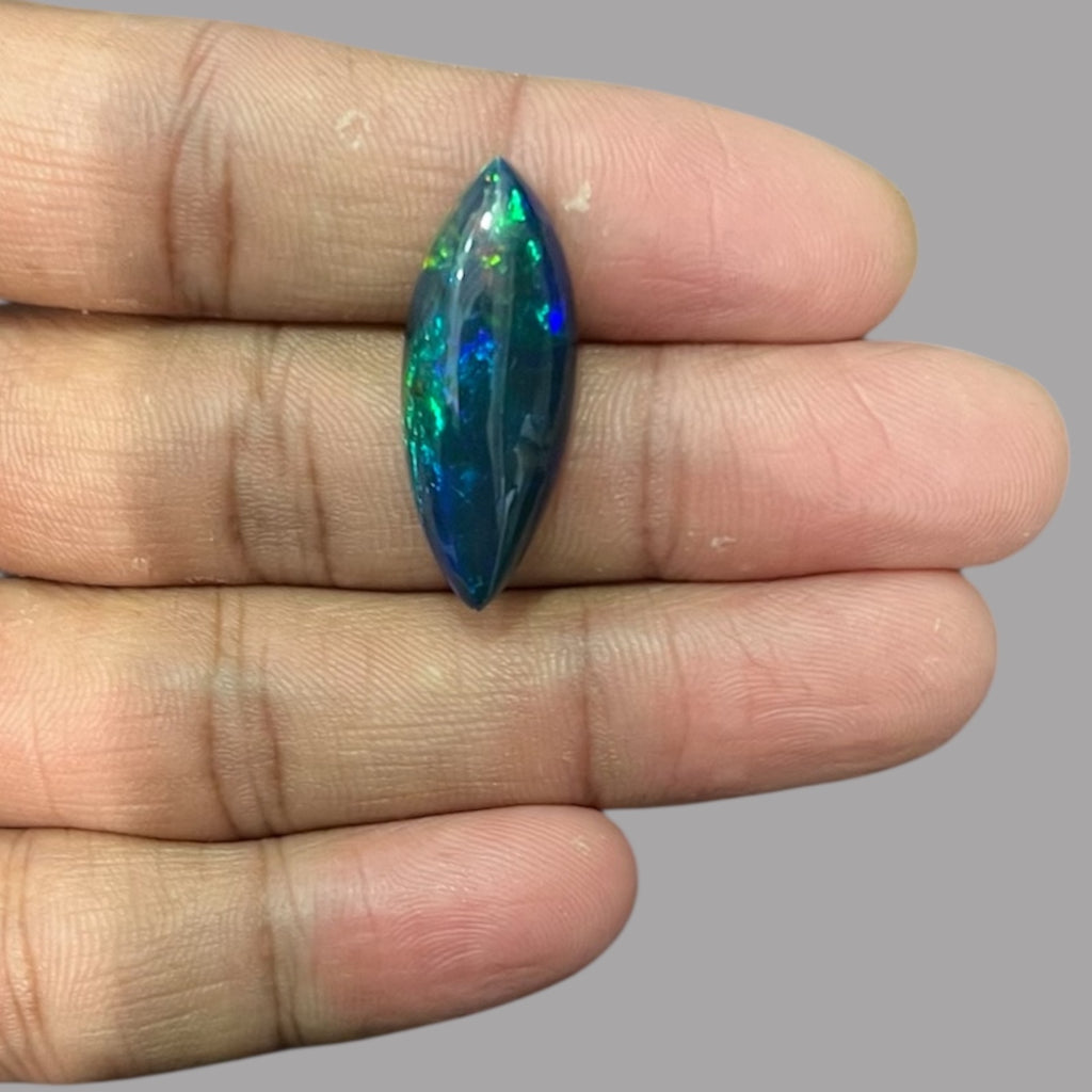  Natural Black Ethiopian Opal Stone 8.45 Carats Marquise Cabochon Shape Size 29.7 x 11.5 x 6.2 mm