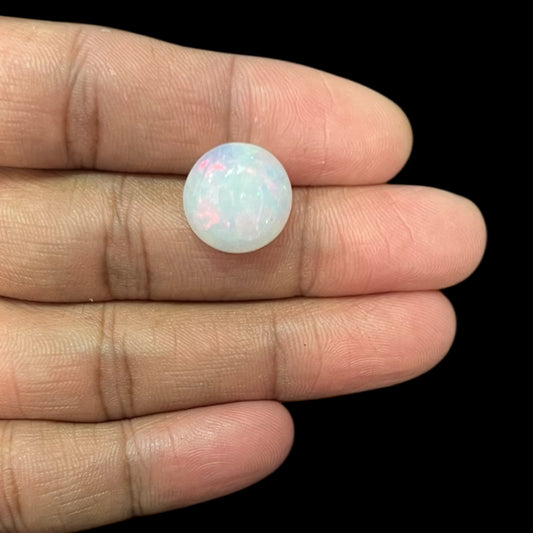 Natural Black Ethiopian Opal Stone 9.21 Carats Round Cabochon Shape Size 15 x 7.5 mm