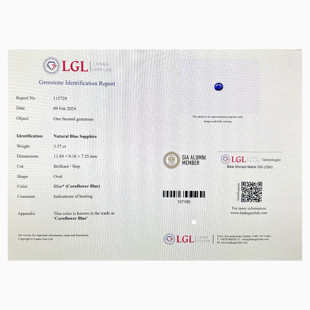 Natural Blue Sapphire Oval Cut 3.57 Carats From Srilanka -IDL Certified