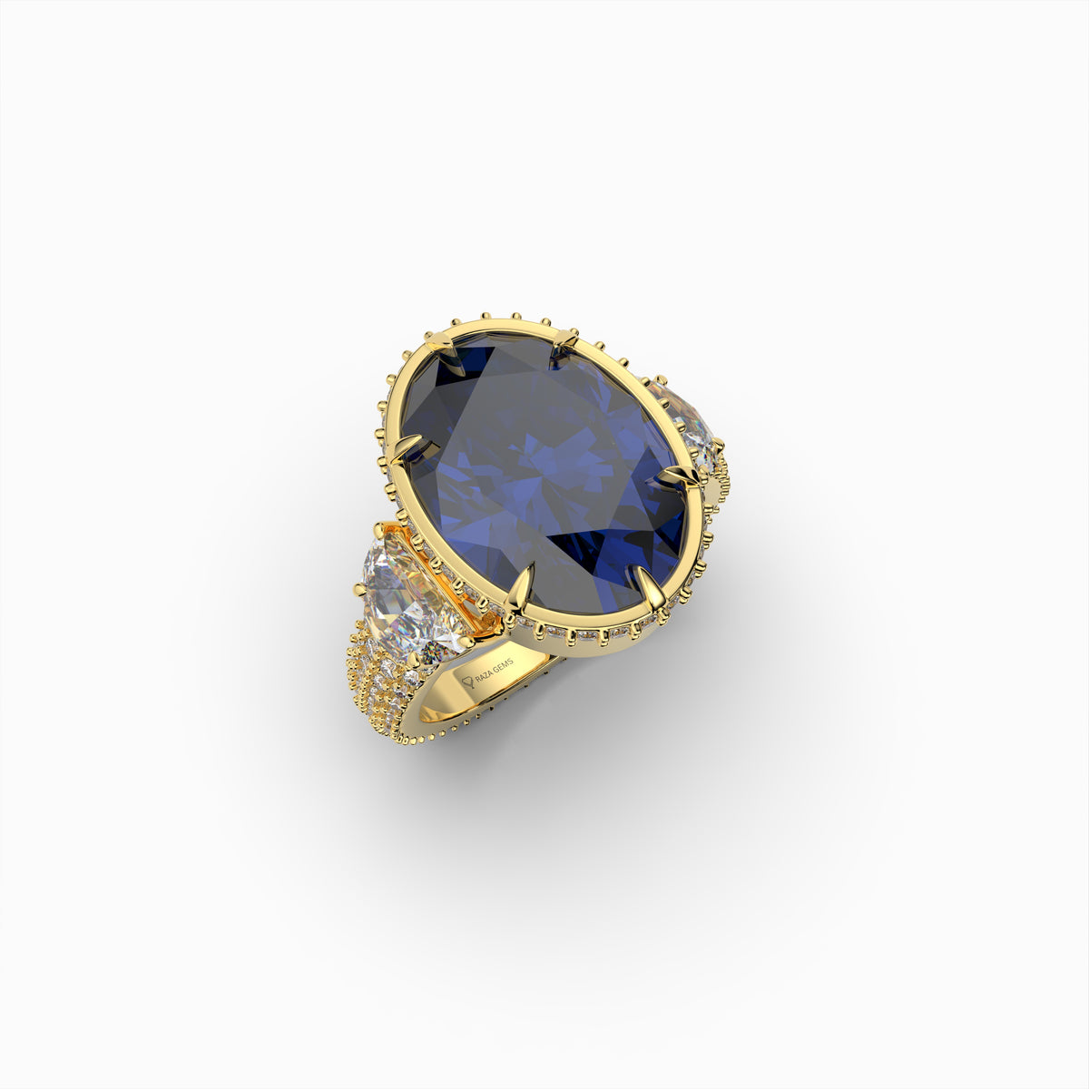 Natural Blue Sapphire Ring with Diamonds - Callie