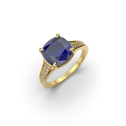 Natural Blue Sapphire Ring with Diamonds - Elsie