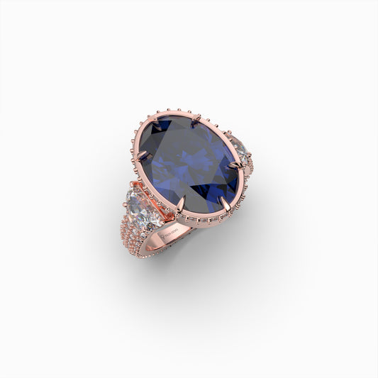 Natural Blue Sapphire Ring with Diamonds - Callie