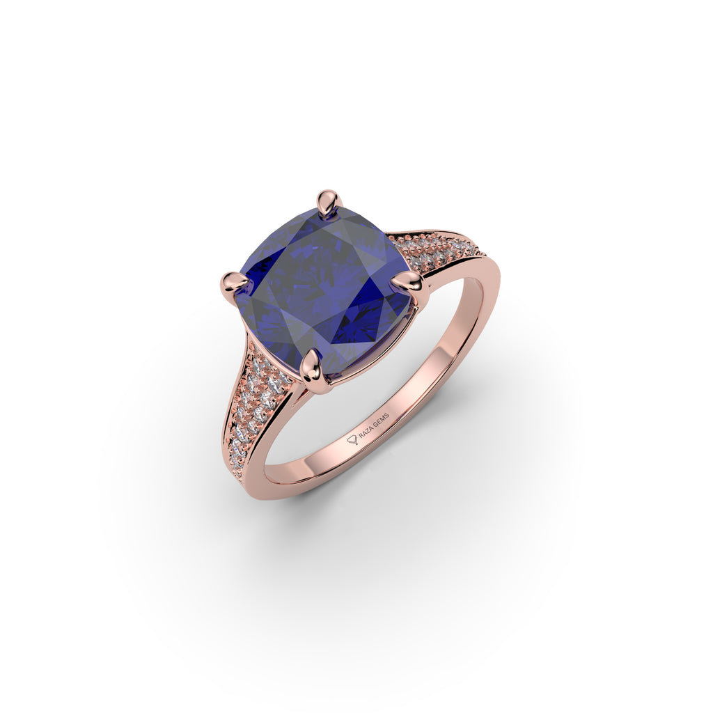 Natural Blue Tanzanite Ring with Diamonds - Elsie