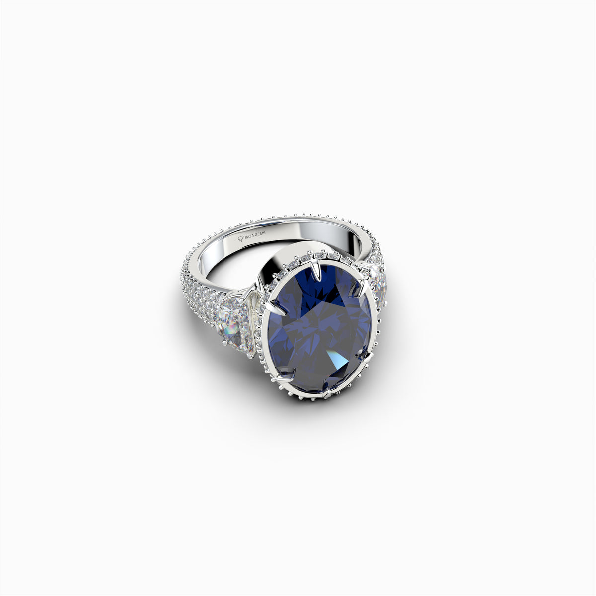 Natural Blue Sapphire Ring with Diamonds - Callie
