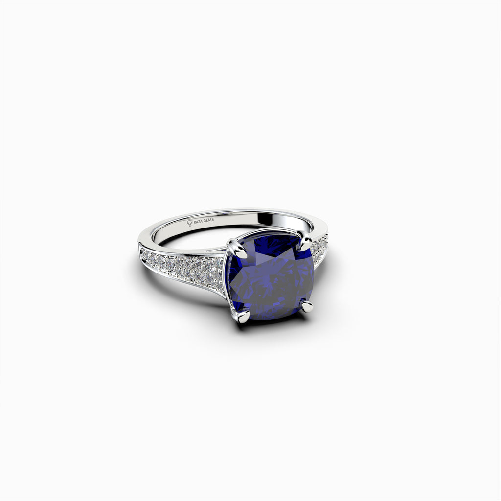 Natural Blue Tanzanite Ring with Diamonds - Elsie