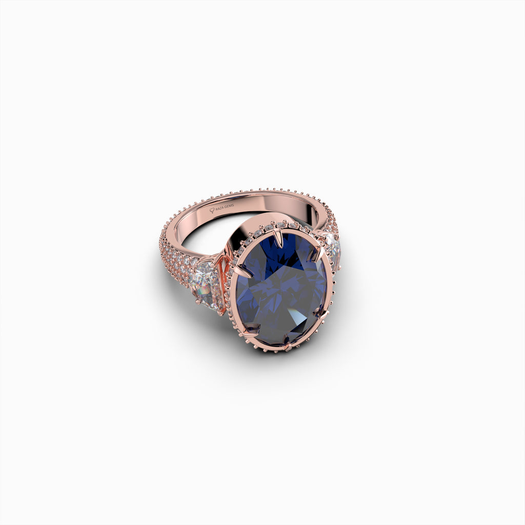 Natural Blue Sapphire Ring with Diamonds - Callie
