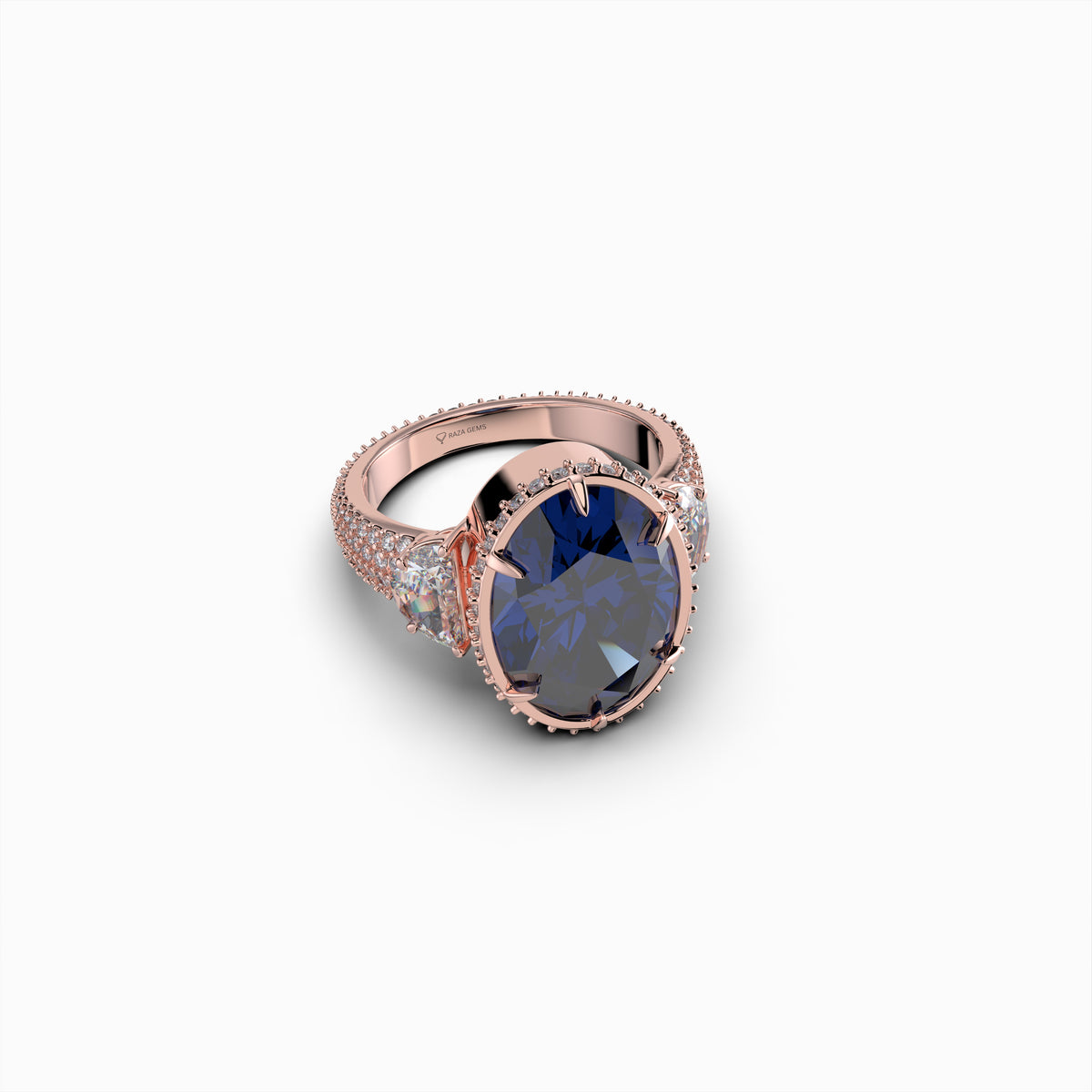 Natural Blue Sapphire Ring with Diamonds - Callie