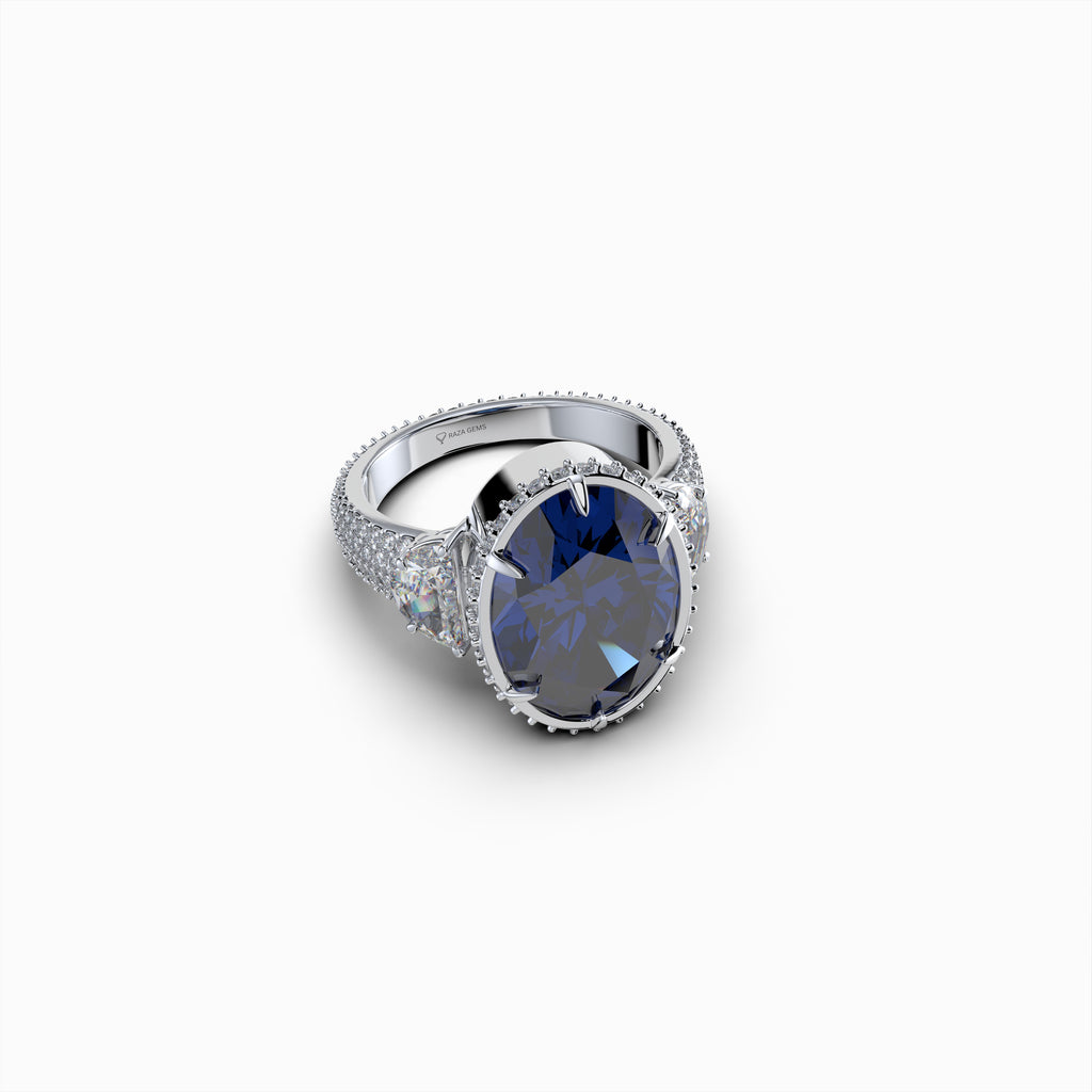 Natural Blue Sapphire Ring with Diamonds - Callie